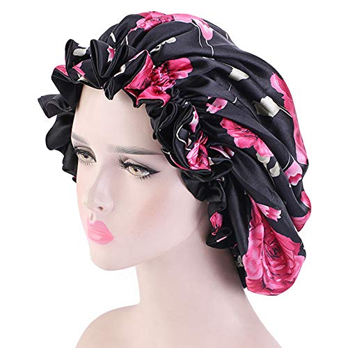 Nanxson Satin Bonnet Sleep Cap Elastic Night Sleeping Hat Head Cover for Women SC0002 (black-02)