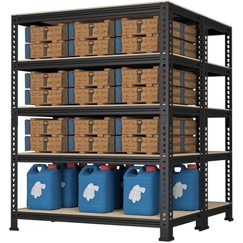 Prilinex Heavy Duty Storage Shelves - 5-Tier Adjustable Metal Garage Shelving Unit, Standing Utility Shelf Racks for Pantry Warehouse Kitchen, Black, 28" W x 12" Dx 59" H, 2 Packs Cover