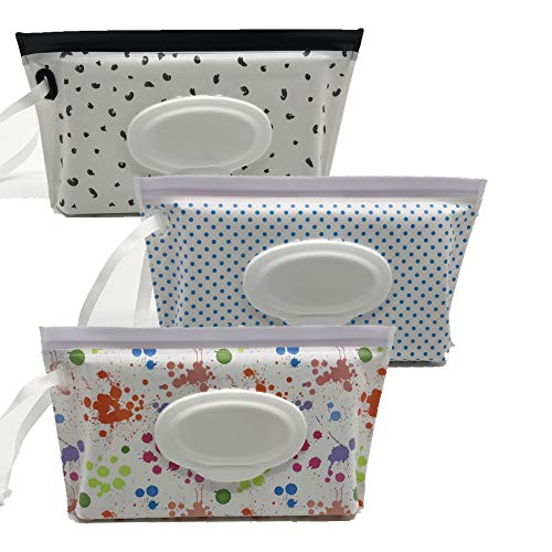 ULVBABI Lot de 3 distributeurs portables de pochette pour lingettes humides, porte-couches réutilisables pour bébé, distributeur d'embrayage de voyage personnel rechargeable | Garde les lingettes