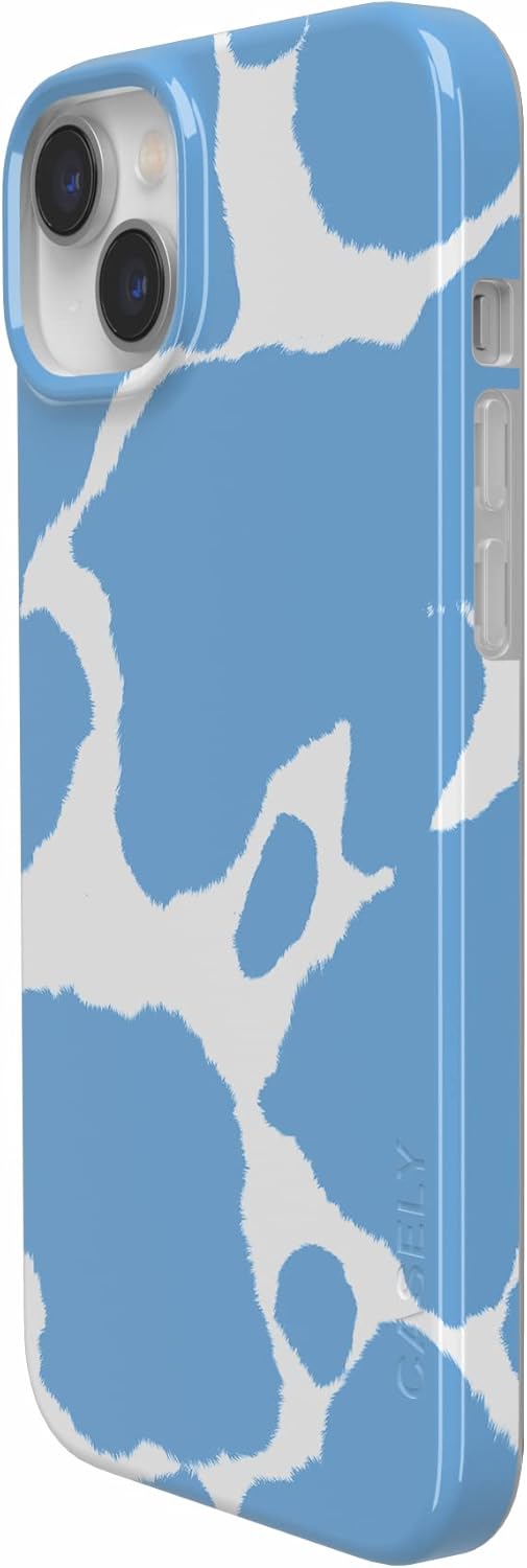 Casely iPhone 14 Plus Case | Current Mood | Light Blue Cow Print | Compatible with MagSafe | Classic Ultra Slim Design