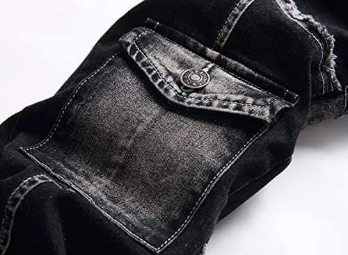 Ximximmtian Biker Jeans For Men,Slim Fit Stretch Distressed Denim Pants (28, 2130 Black) #TOP4