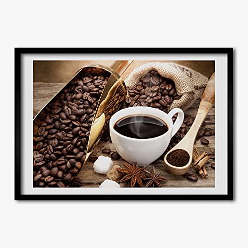 Tableau peinture décoratif café dans son cadre moderne 70x50