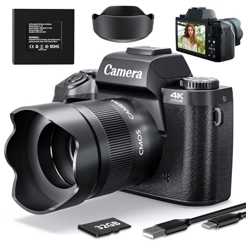 Image of Digital Cameras for Photography, 4K 64MP WiFi Vlogging Camera for YouTube with Dual-Lens,16X Digital Zoom,Flash,Touch Screen,Lens Hood,32GB TF Card & 3000mAH Battery