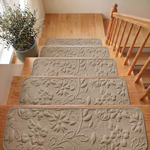 Peel and Stick Stair Treads for Kids and Pets, 10" X 30" 15 Pack Khaki