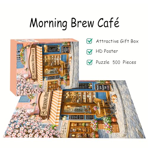 Puzzles para Adultos 500 Piezas, Rompecabezas de Cafetería - Morning Brew Cafe, Rompecabezas Imposibles para Personas Mayores y Familias, 20.47x14.96 pulgadas miniatura 3