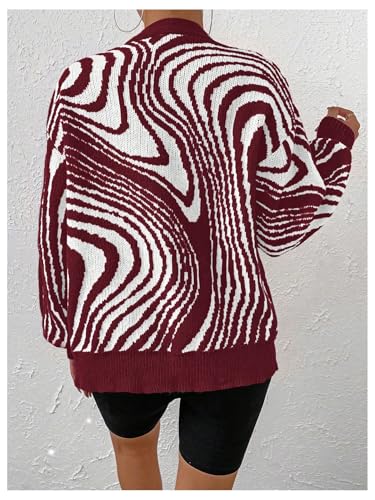 MakeMeChic Women's Graphic Cardigan Zebra Striped Button Front V Neck Long Sleeve Knit Sweater2