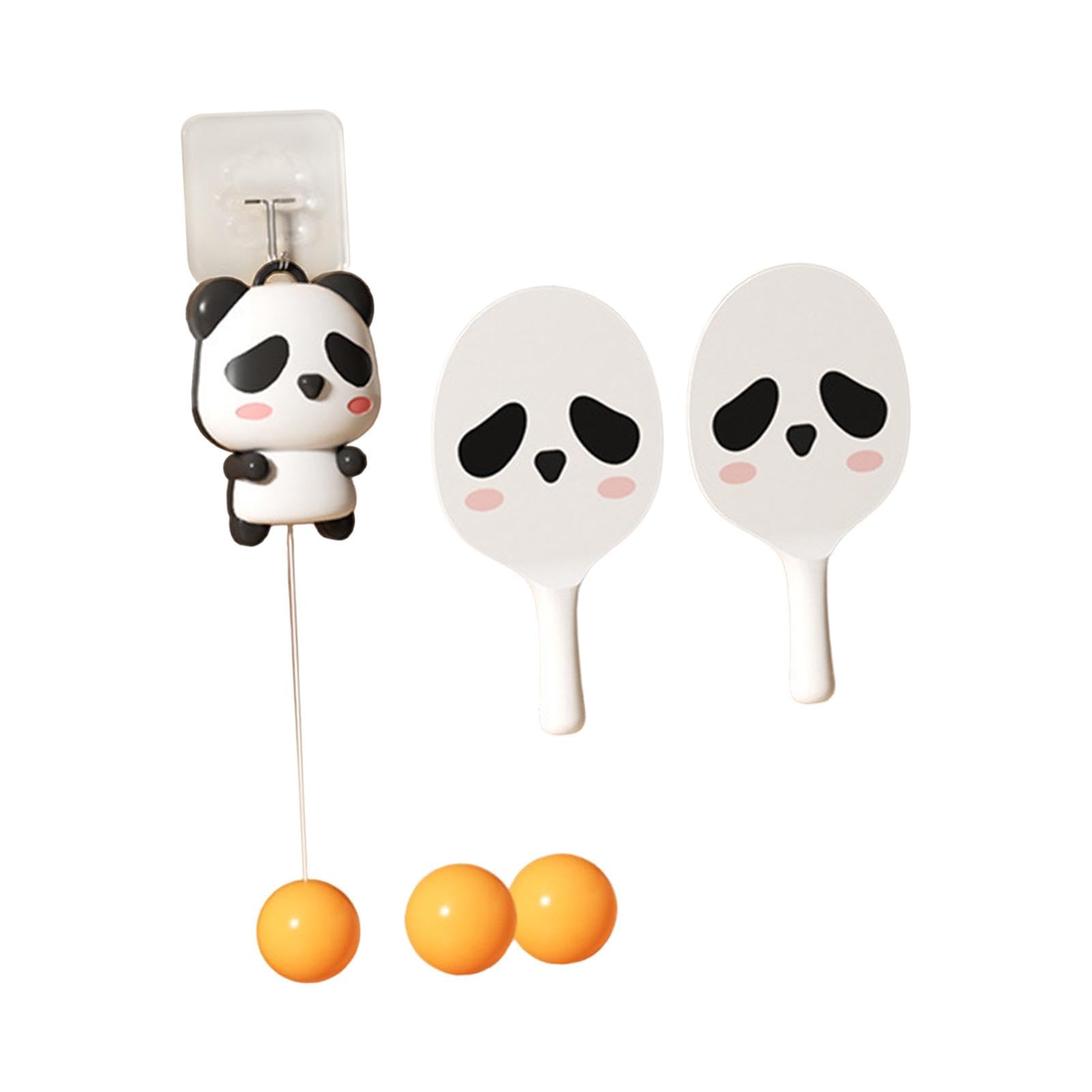 Yiju Panda Hanging Table Tennis Trainer Set Tennis Practice Training Device Interactive Toy for Indoor Playing Exercise Boys Girls, 3 Balls