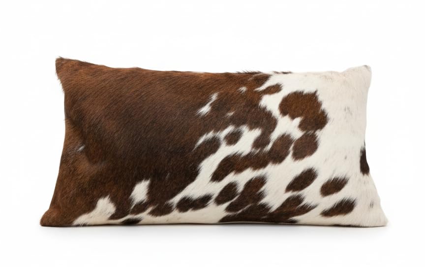 NGF Genuine Cowhide Lumber Pillows Cushion Cover - Leather Hair on 12 x 22 Throw Pillow - Handmade Leather Cushion Case with Hidden Zipper for The Living Room (TRI 12 x 22 Inches)