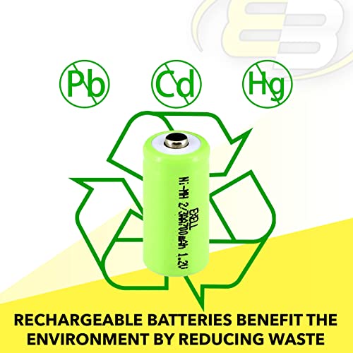 5X Exell 2/3AA NiMH 700mAh 1.2V Button top Rechargeable Battery for Dust Busters, Handheld Data Loggers, Gas Meter Devices - Thumbnail 6