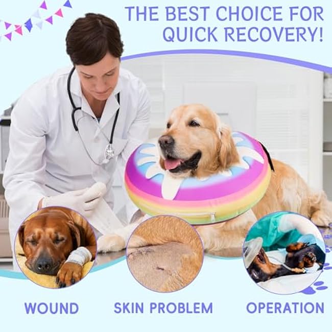 Inflatable Dog Cone Collar Alternative After Surgery, Donut Soft Neck Cone for Golden & German Shepherd Extra Large Dogs, etc, Protective Comfortable E Collar Recovery Cone Not Block Vision-MYlqB9SJ
