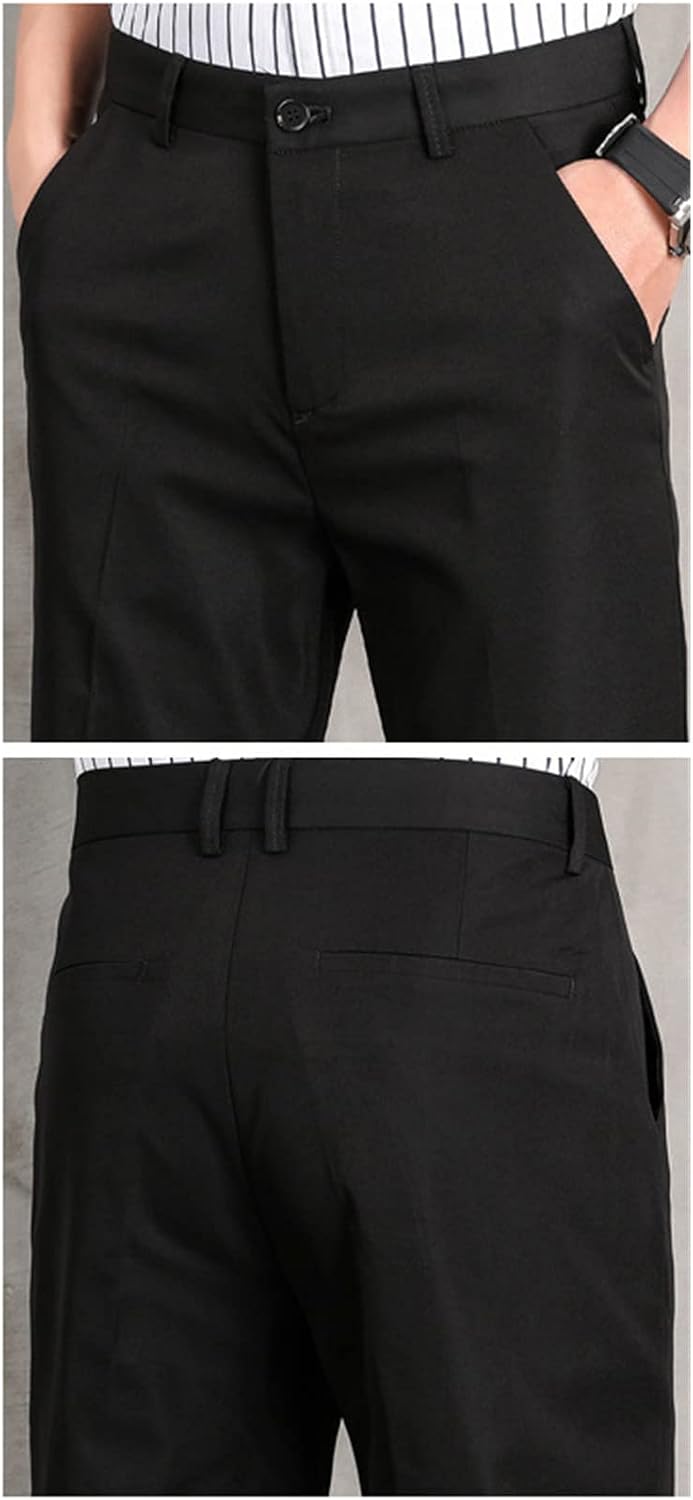 Men's Slim Fitting Non Ironing Casual Pants Cropped Pants Stretch Skinny Ankle Dress Pants Fit Business Pants