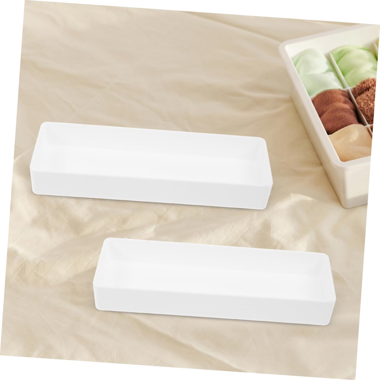 Scatola Organizer Quadrata da Cassetto 5 Pezzi in Plastica Bianca | Scrivania e Ufficio, Superficie Liscia Facile da Pulire, Struttura Resistente alla Deformazione
