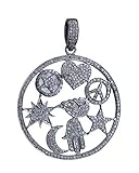 .925 Sterling Silver Diamond Pave Heart David Star Hamsa Peace Sign Star Fine Pendant Handmade...