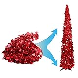 Joy-Leo 5 Feet Red Sequin Pop Up Tinsel Christmas Tree, Easy to Assemble and Store, for Small Spaces Apartment Fireplace Party Home Office Store Xmas Decorations
