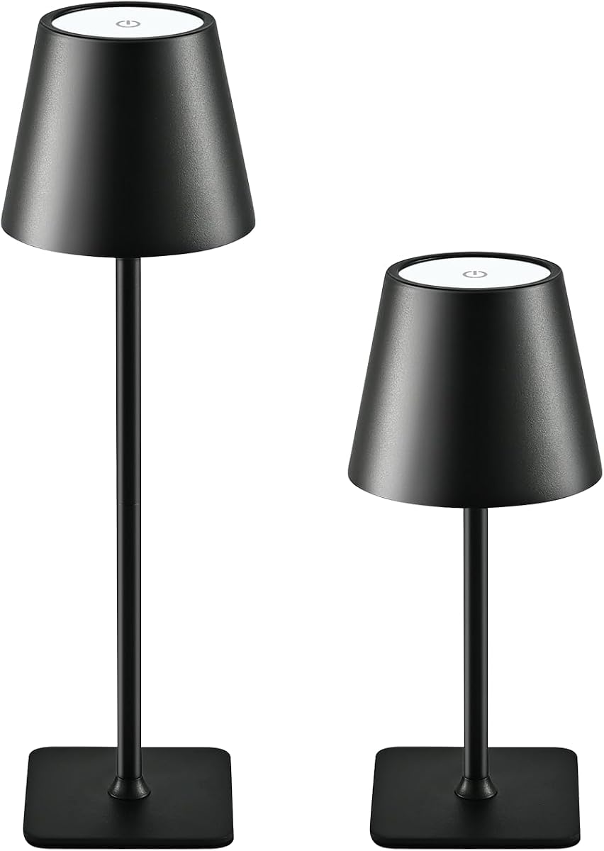2 Pack Cordless Table Lamps Rechargeable, Battery Operated Touch Dimmable LED Lamp with 3 Color Temperatures, Adjustable Height Wireless Table Lamp for Restaurant, Bar, Bedroom