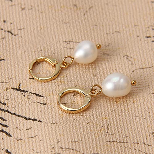 Eftkoy Pearl Drop Dangle Earrings For Women, 18K Gold Plated Sterling Silver Freshwater Pearl Hoop Huggie Dangle Drop Earrings For Women #TOP5