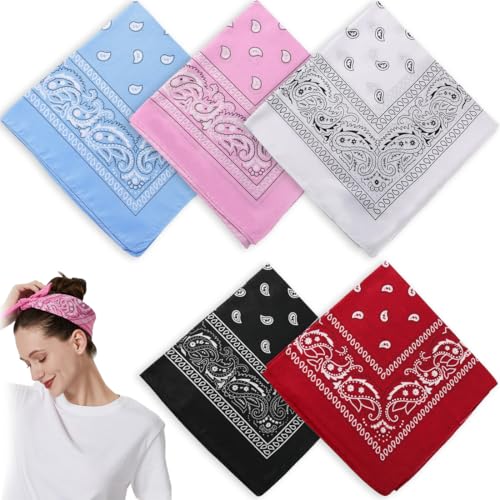 5 pcs Pañuelos Cabeza Mujer, Bandana Hombre de Moda y Deporte, Pañuelo Multifunción, Bufanda Bufandas para el Cuello,para Cuello, Cabeza, Muñeca, Adultos y Niños, 55 X 55 cm