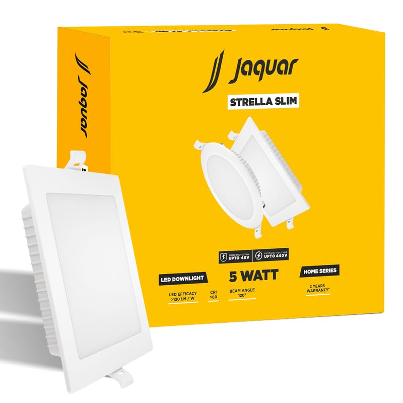 Image of Jaquar Strella Slim 5W Square Recess Down Light - Natural White, Energy Efficient LED Ceiling Light for Home and Office (Pack of 1)