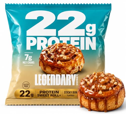 Legendary Foods Cinnamon Roll 22g Protein Bars Gluten-Free Low Carb Meal Option Sweet Zero Added Sugar Snack Keto-Friendly 10-Pack High Protein Pre- or Post-Workout Nutrition Bars - Sticky Bun