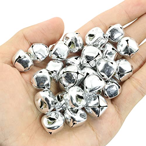 E-Outstanding 100-Pack Jingle Bells 15Mm 5/8 Inch Christmas Cross Bells Pendant Handmade Party Diy Crafts Accessories, Silver #TOP4