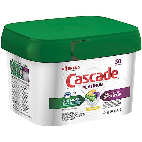 Image of Cascade Platinum Actionpacs Dishwasher Detergent, Lemon Scent, 30 Count