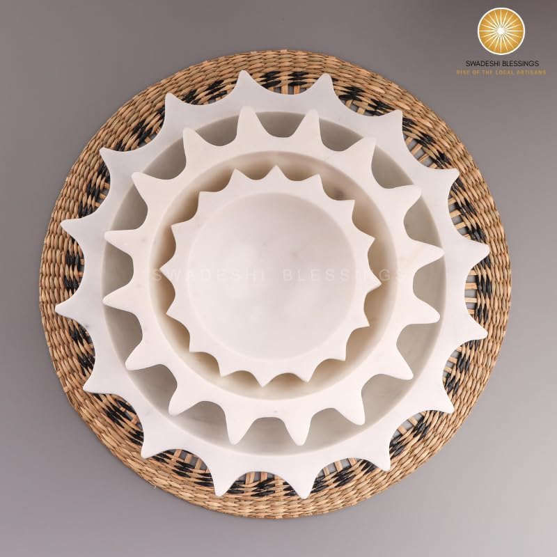 Image of SWADESHI BLESSINGS Handcrafted Marble Socket Urli Bowl for Home Decor | Traditional Decorative Bowl for Floating Flowers, Potpourri & Festive Decor Items | Pooja Decoration | Wedding /Return Gifts, 6 inch