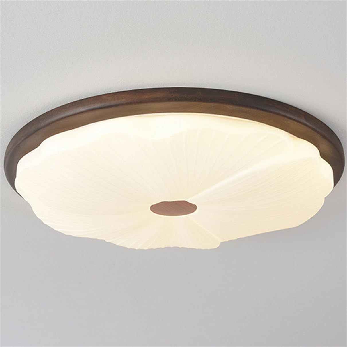 JXYDJH Japanese Wabi-sabi Art LED Light Flush Mount Entryway Fixtures 36W LED Dimmable Ceiling Light Mid-Century Walnut Balcony Circle Ceiling Lamp for Living Room Bedroom and Study Room 1-Pack
