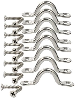 Amarine Made Pack of 8 Stainless Steel Bimini Boat Top PAD Eye, Eye Straps, Tie Down, Kayak Deck Loops, Tie Down Anchor Point, footman's Loop for Kayak Canoe Rigging