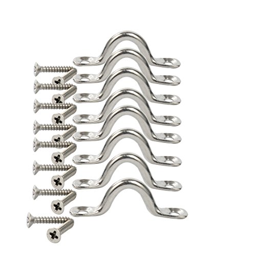 Amarine Made Pack Of 8 Stainless Steel Bimini Boat Top Pad Eye, Eye Straps, Tie Down, Kayak Deck Loops, Tie Down Anchor Point, Footman's Loop For Kayak Canoe Rigging #TOP23