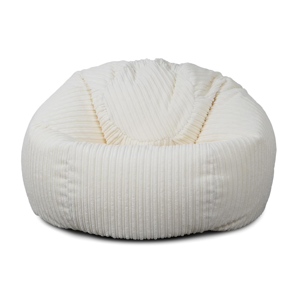 Bags of Beans Adult Corduroy Bean Bag Pre Filled - Comfortable Lounger Chair - Breathable Fabric Recliner Beanbag Seat for Living Room, Gaming and Bedroom Furniture 92(D) x92(W) x57(H) (Ivory) โ image 1