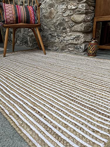 Second Nature Online CHAKKAR PALE Medium Stripe Braided Jute Area Rug 75 cm x 120 cm