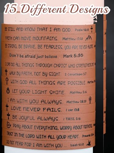 Image of Sureio 15 Pcs Christian Gift Bracelets for Women Men Inspirational Leather Religious Bible Verse God Faith Scripture Bracelet