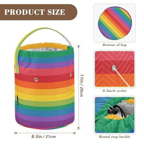 Image of ElliTarr Crochet Bag Yarn Bag with Handle Portable Knitting Project Bag Travel Yarn Storage Organizer Holder Case Rainbow Color Stripes