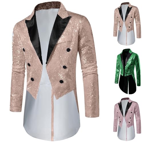 Men Sequin Tuxedo Jacket Tails Slim Fit Shiny Tailcoat Dress Coat Swallowtail Dinner Party Wedding Blazer Suit Jacket