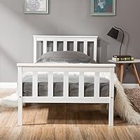 LIFE CARVER Single Bed Wooden Frame White Solid Pine for Adults, Kids, Teenagers (Single Bed)