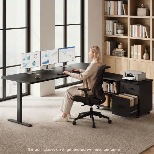 Image of OffiGo 63 Inch L Shaped Electric Standing Desk with Cabinet Sets, Black | Mobile Drawers & File Cabinet Sets for Flexible Layout, Height Adjustable Executive Stand Up Desk for Home Office Workstation