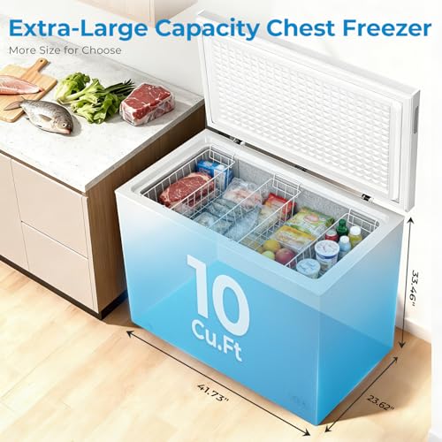 Image of Antarctic Star Chest Freezer 10.0 Cubic Feet Deep Freezer with 3 Baskets, Top Open Door Compact Freezer, Adjustable Temperature for Home Dorm, Bar, Basement, Kitchen, White
