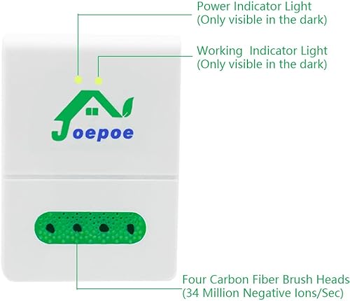 Miniatura 8 de Joepoe Purificador de aire ionizadorpurificador de aire enchufable con salida de tecnología de iones de hasta 34 millones de aniones por segundo,