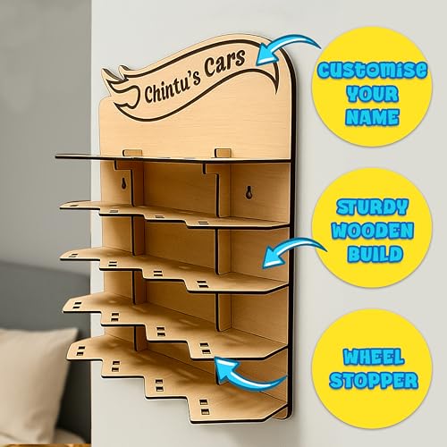 Image of SWAGSTATION Hotwheels Display Toy Car Garage - Customised Personalised Gift for Boys - Wooden Wall Hanging Car Stand to Hold 20 Toy Cars - Parking Garage Storage - Kids Room Decor Gift (Only Stand)