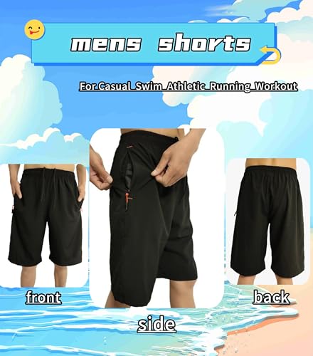 Men's Athletic Running Workout Shorts 11 inches Swim Trunks with Ziper Pockets Quick Dry Lightweight2