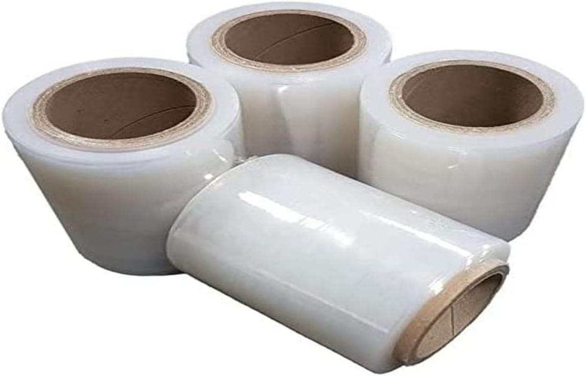 Net4Customer Stretch Paper Rolls Clear Pack of 4 - Packing Boxes, Stretch Film Rolls, Fast Strong Parcel Packaging, 100mm, 150m, Fi50, 23µm