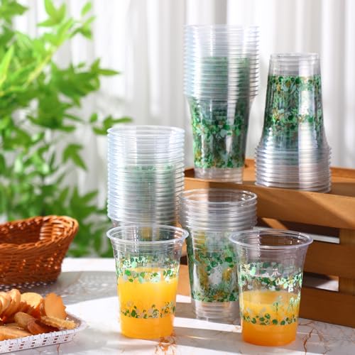 Jinei GES-JINEI-1018 60 Pcs Eucalyptus Baby Shower Supplies 16 Oz Baby Shower Plastic Cups Bulk Sage Green Baby Shower Disposable Cups For Baby Shower Birthday Party Favors Gender Reveal Decoration thumb #2