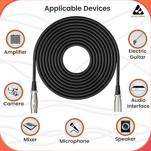 Image of Audio Array A3-XLR 3-Pin Male to Female XLR Cable | 16 Amp High Current | Professional Audio Plug Silver Plated Contacts | Zinc Diecast Metal Body | Latch Lock Compatible with Mic, Mixer & PA Systems