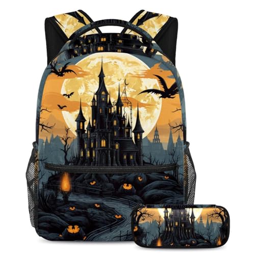 Sac à dos et trousse Château d'Halloween Multicolore #03 pour la rentrée des classes