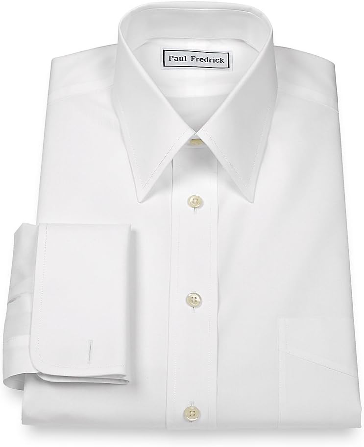 Paul Fredrick Men's Slim Fit Non-Iron Cotton Straight Collar Dress Shirt White 16.0/33