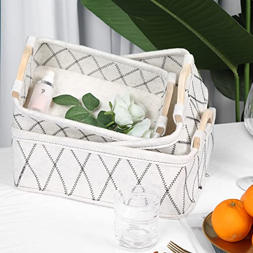 EAQ Aufbewahrungskorb Filz Aufbewahrungsboxen Organizer mit Griffen für Tisch, Bücher, Kleidung, Kinderspielzeug, Hundespielzeugkörbe, Filz Stoff Aufbewahrungsbox Würfel Container (3er Pack) (Weiß) Cover