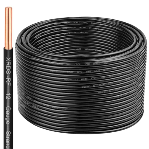 Image of THHN Wire 200 FT, Single Bare Copper Conductor, 12AWG Black Electrical Wire, Solid Building Wire 600V Nylon Sheath Cable for Indoor /Outdoor Applications