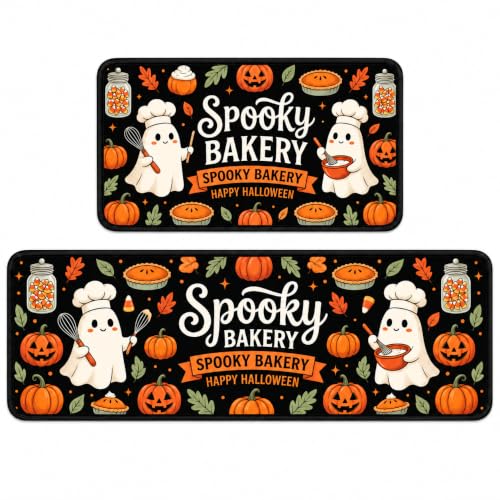 Brlulili Halloween Kitchen Mats Set of 2 Non Slip Spooky Bakery Runner Rugs - image 1