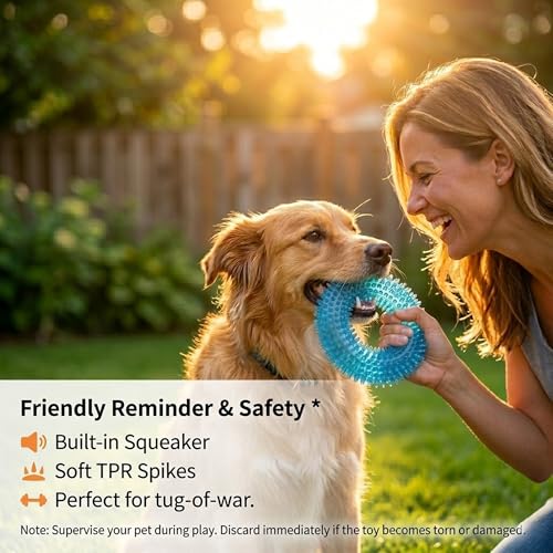 Image of Squeaky Dog Toys for Aggressive Chewers, Floating Donut Ring for Large Dogs | Blue TPR dog chew toy for small and medium dogs, teeth cleaning and puppy teething; water toy for fetch and pool play