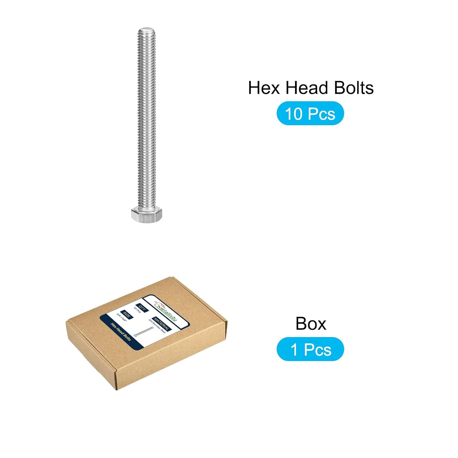 METALLIXITY Hex Head Bolts (5/8-11 x 6) 10Pcs, 304 Stainless Steel 18-8, Fully Threaded, External Hex Drive, Plain Finish, Hex Head Screw Bolt, Silver